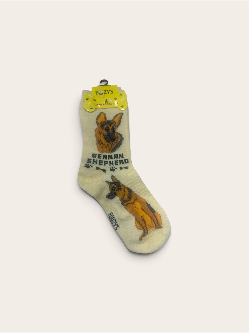 Foozys Men’s Cream German Shepherd Graphic Crew Socks